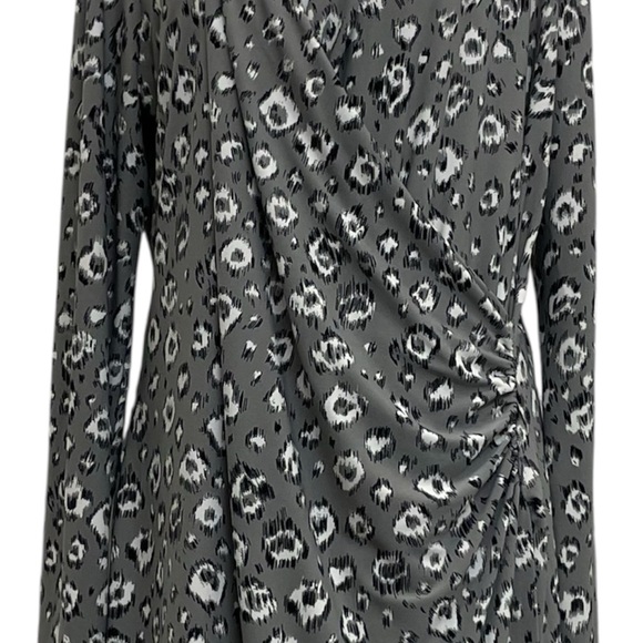 Norma Kamali Gray Leopard Print Faux Wrap Knee Length Jersey Dress - Picture 2 of 12